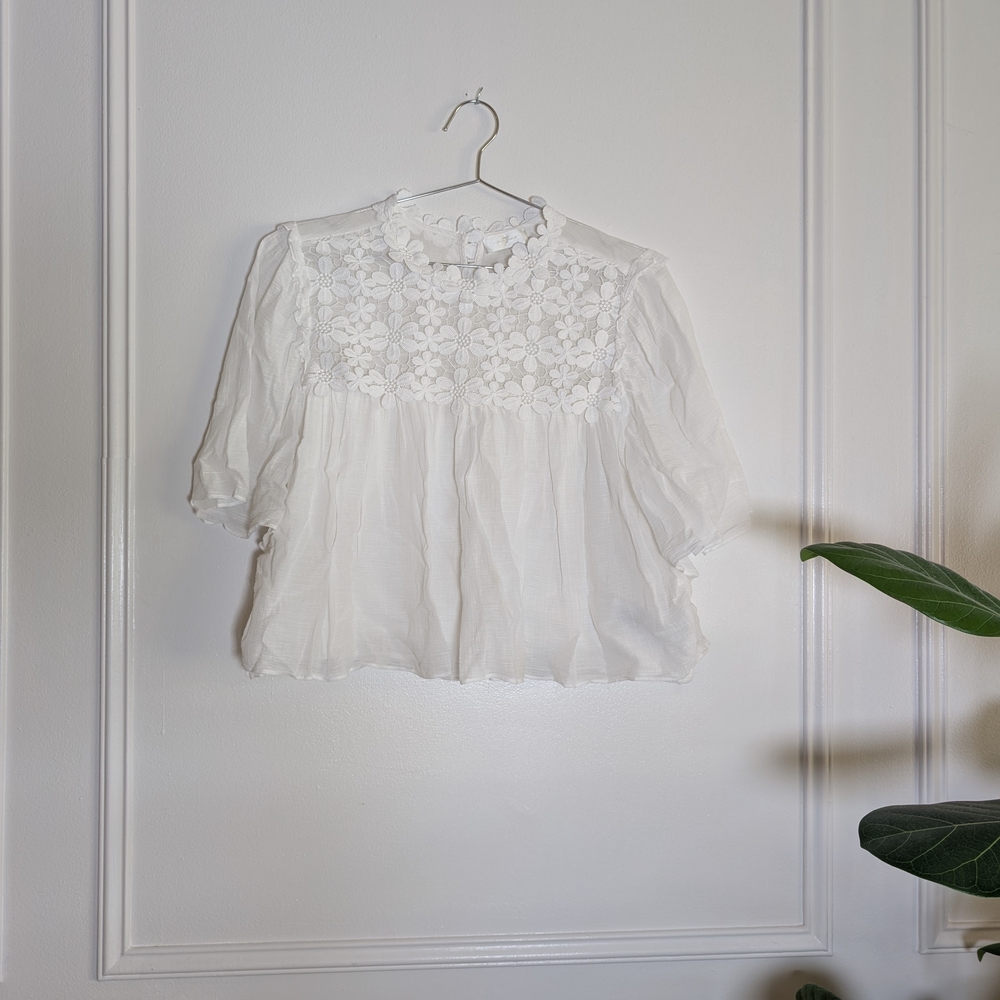 7 For All Mankind White Floral Blouse‎